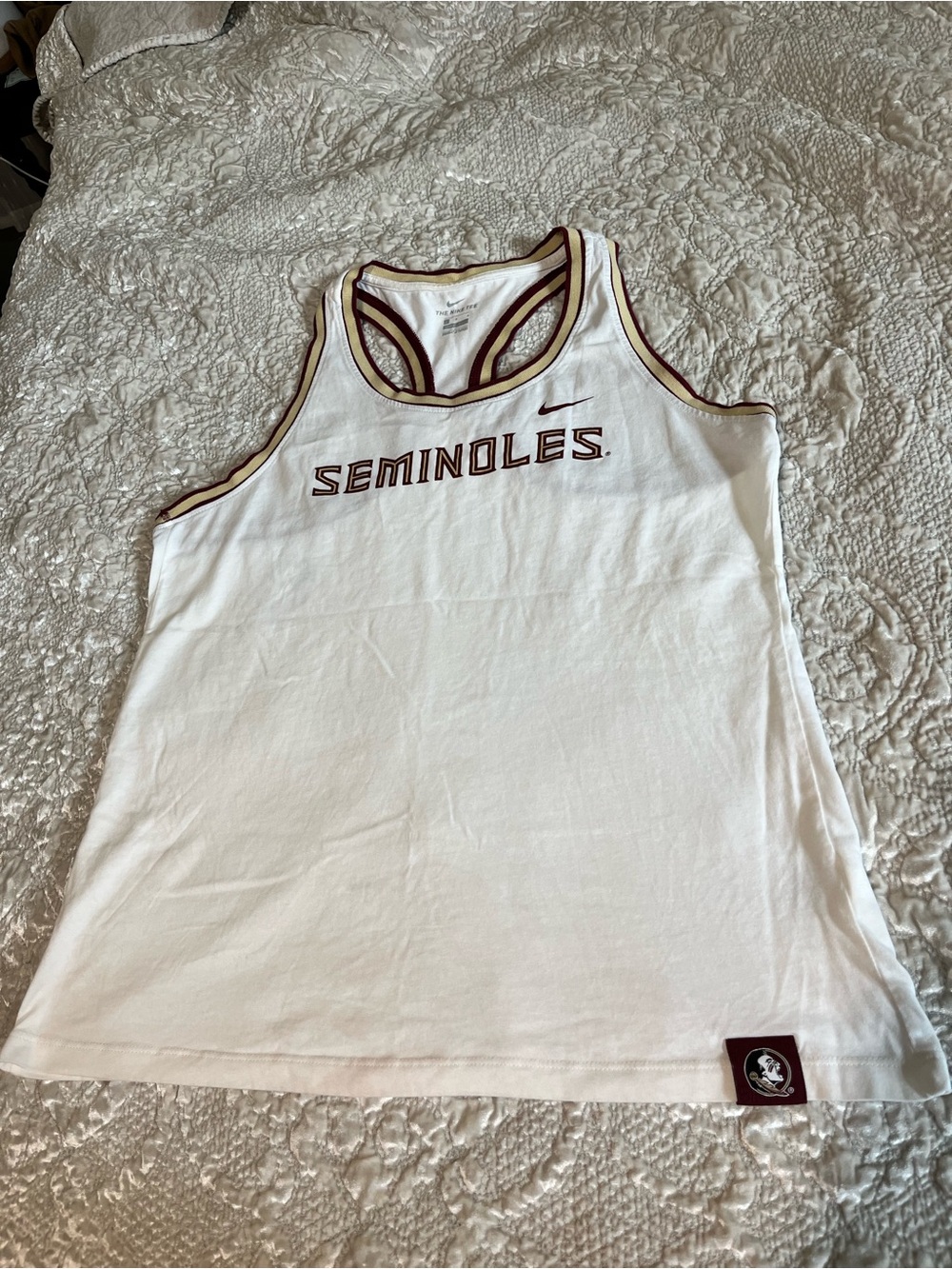 Nike White Seminoles Racer Back Tank with Garnet Trim - Seminoles. Large